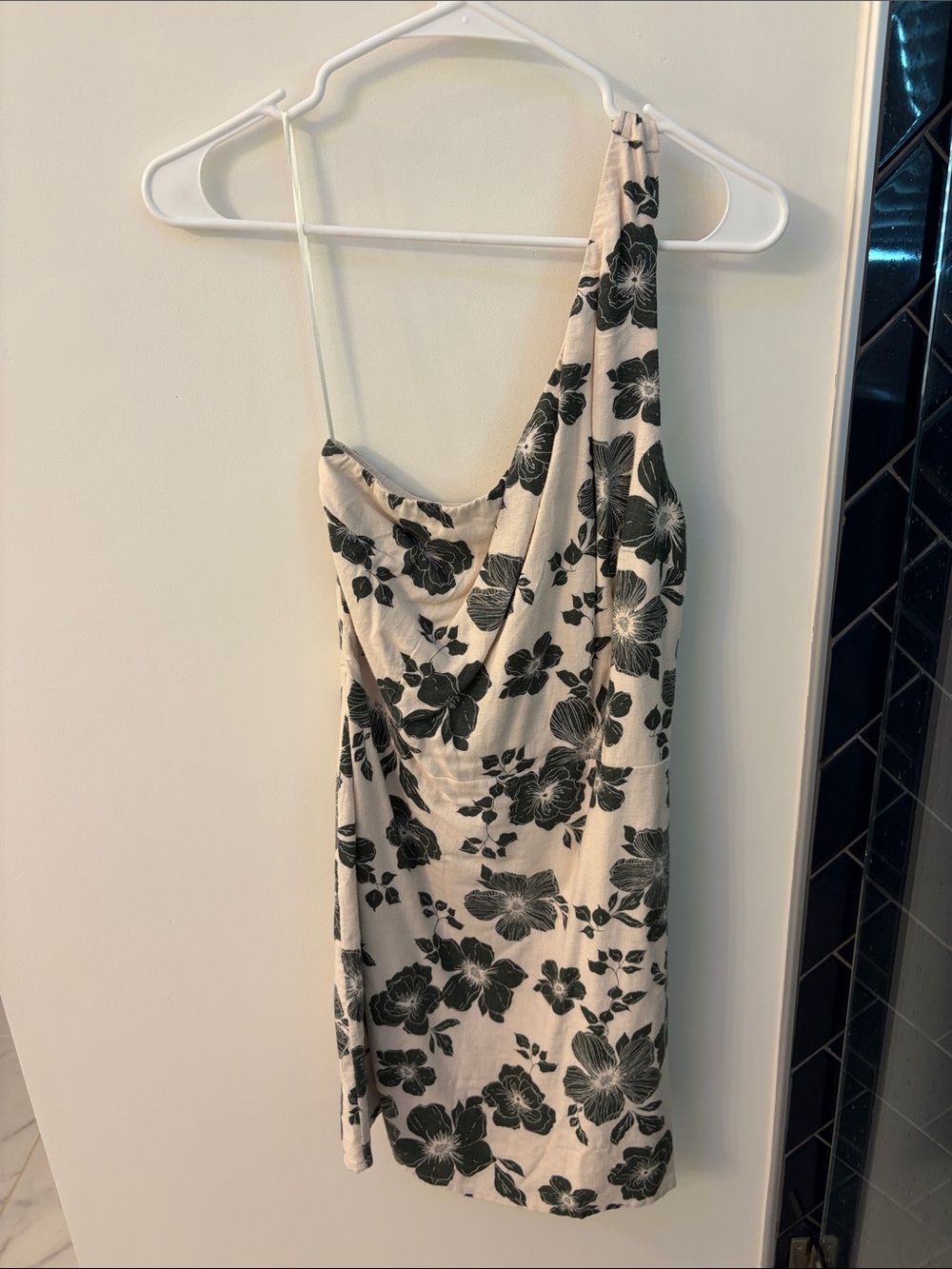Abercrombie & Fitch One-Shoulder Floral Slip Dress in Black and Cream